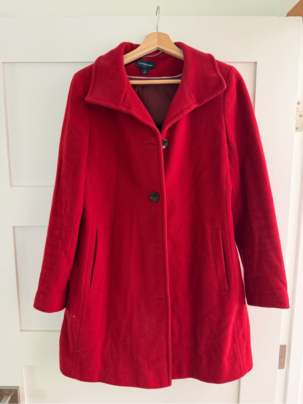 Lands' End Vibrant Red Wool-Blend Pea Coat